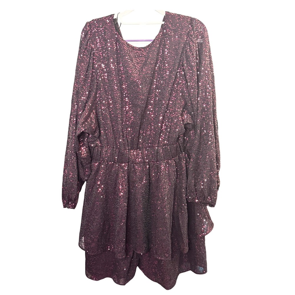 City Chic Burgundy Red Sequin Tiered Mini Dress Formal Party Size 16 Plus